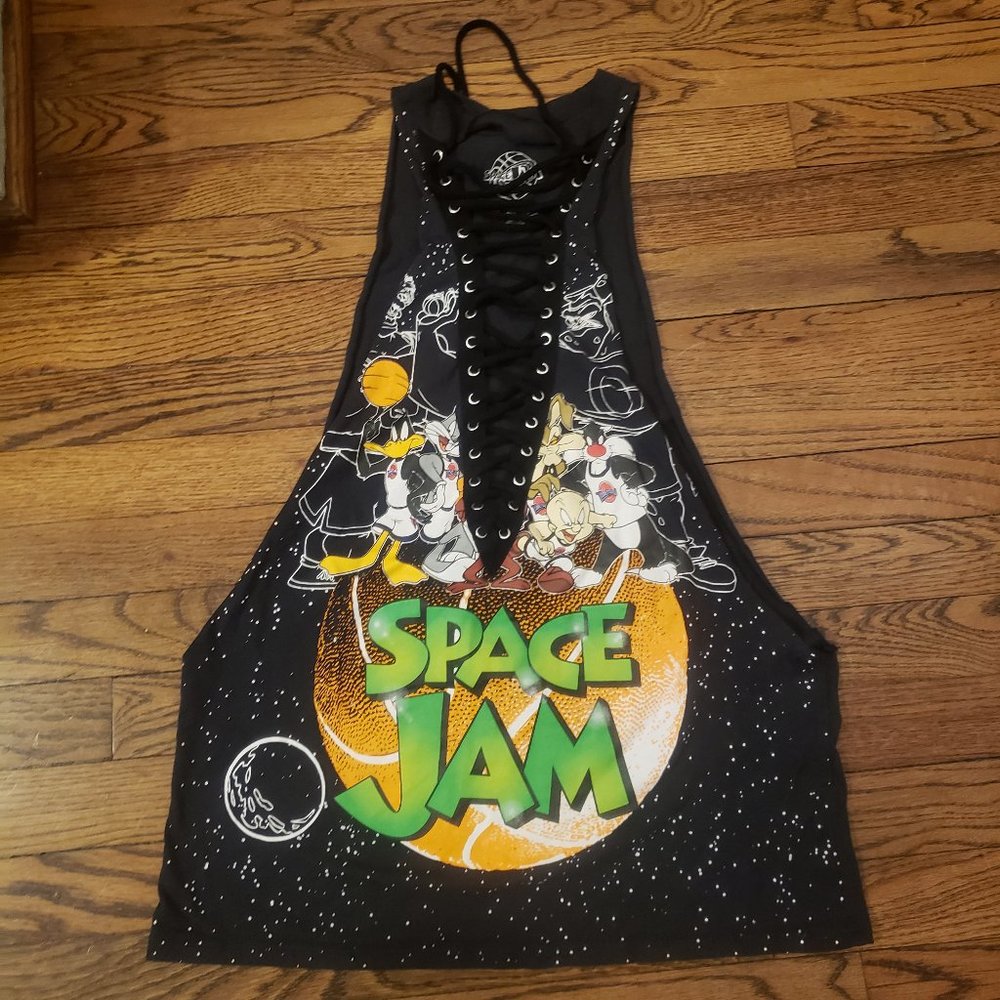 Space Jam Cut off lace up tank top muscle shirt